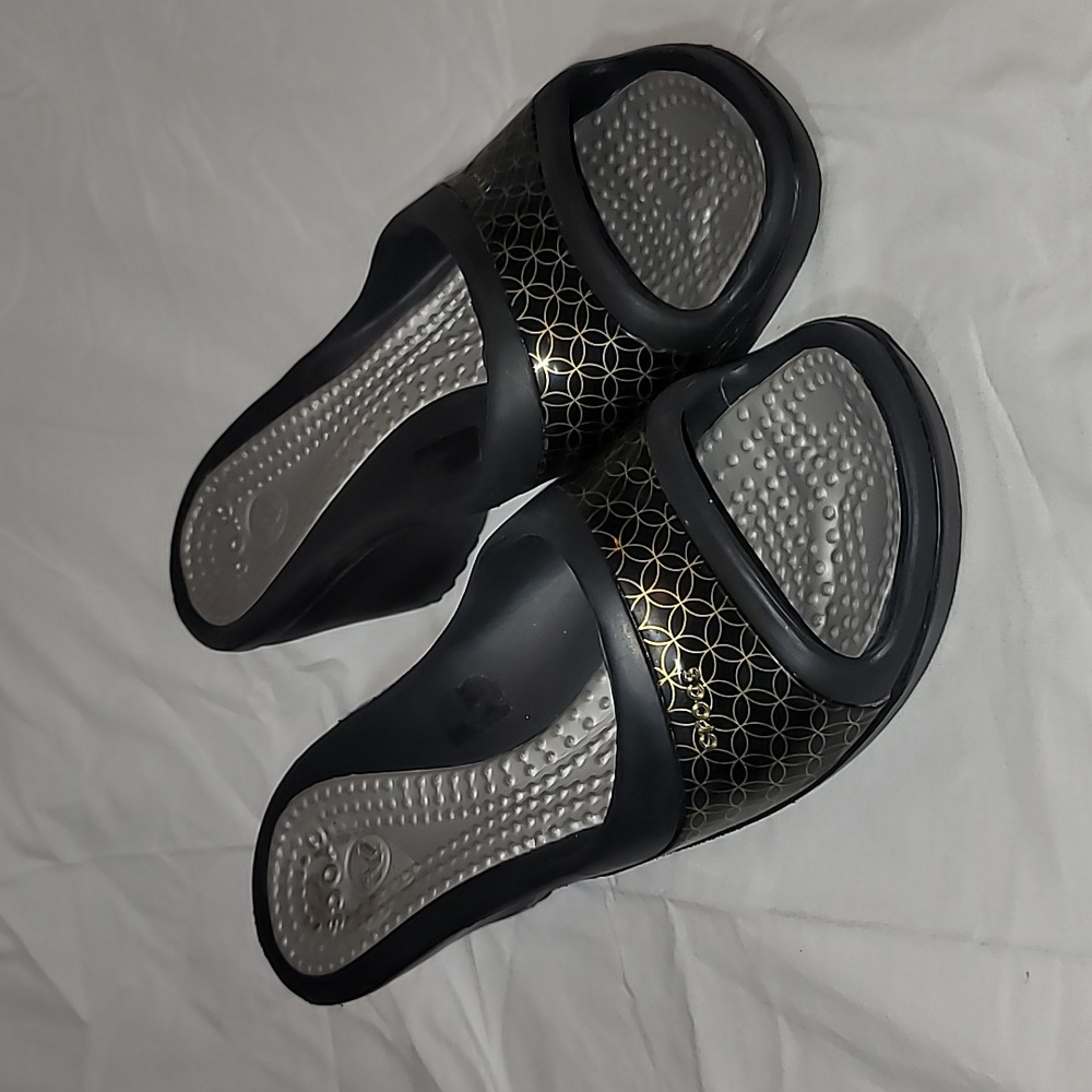 CROCS Black and Gold Wedges